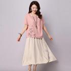 Set: Short-sleeve Printed T-shirt + Skirt