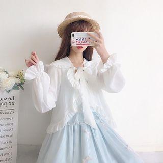 Tie-neck Ruffled Hooded Light Jacket