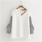Striped Panel 3/4-sleeve T-shirt White - One Size