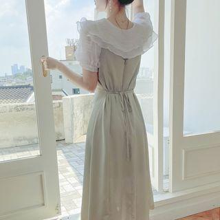 Tie-waist Satin Spaghetti Strap Maxi Dress