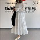 Long-sleeve Frill Trim Midi Chiffon Dress White - One Size
