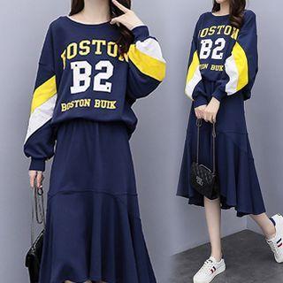 Set: Lettering Print Sweatshirt + Mermaid Skirt