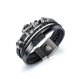 Fashion Personality Anchor Multi-layer Leather Bangle Silver - One Size