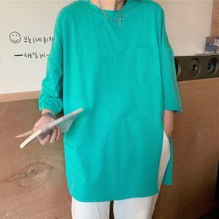 Elbow-sleeve Side-slit T-shirt