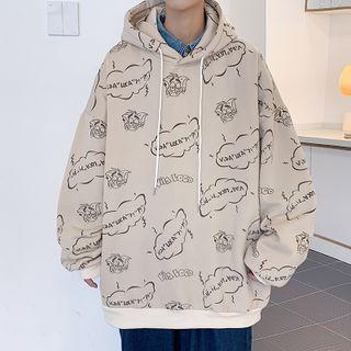 Long-sleeve Drawstring Print Hoodie