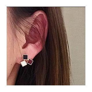925 Sterling Silver Triple Square Earring As Shown In Figure - One Size