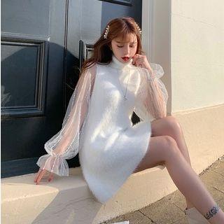 Long-sleeve Sheer Panel Sweater Dress