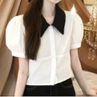 Puff-sleeve Two-tone Shirt White - One Size