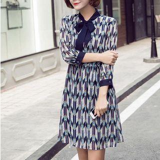 Print Tie Neck Chiffon Dress