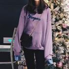 Letter Applique Velvet Hoodie Purple - One Size