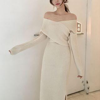 Set: Wrap Sweater + Midi Knit Skirt