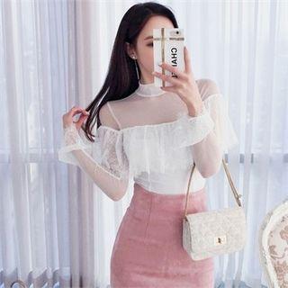 Mock-neck Frilled Sheer-panel Top