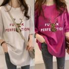 3/4-sleeve Leopard Print Deer T-shirt