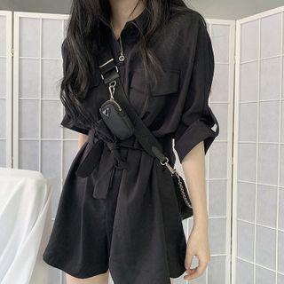 Elbow-sleeve Cargo Romper
