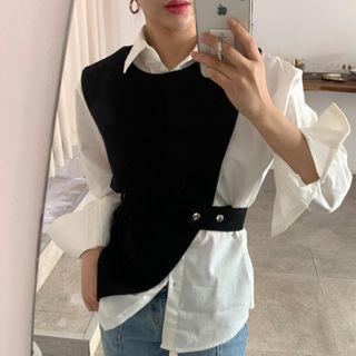 Long-sleeve Shirt / Asymmetrical Knit Tank Top