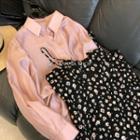 Plain Oversize Shirt / High-waist Floral A-line Skirt