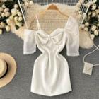 Short-sleeve Cold-shoulder Bow Mini Sheath Dress