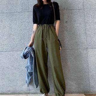 Plain Short-sleeve T-shirt / Drawstring Sweatpants