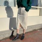 Slit-front Cotton Midi Skirt With Belt