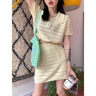 Short-sleeve Knit Top / High-waist Knit Mini Skirt