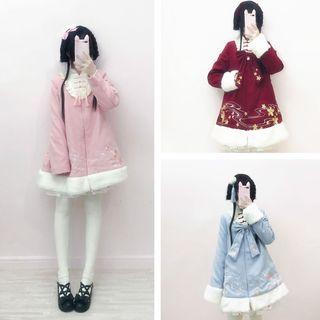 Floral Embroidery Frog Buttoned Coat
