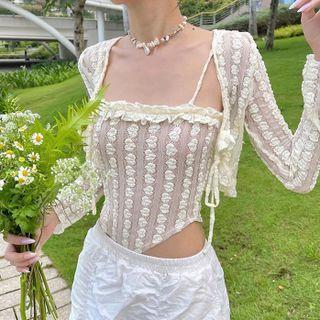 Set: Lace Cropped Camisole Top + Light Jacket