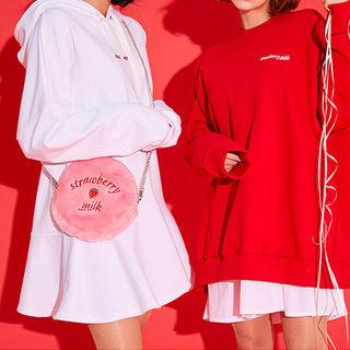 Strawberry Milk Flounced Mini Hoodie Dress