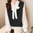 Set: Bow-neck Blouse + Sweater Vest