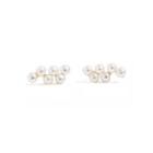 Fashion And Elegant Plated Gold Geometric Round Freshwater Pearl Stud Earrings Golden - One Size