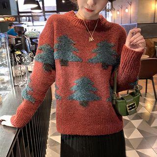 Mohair Christmas Tree Print Sweater