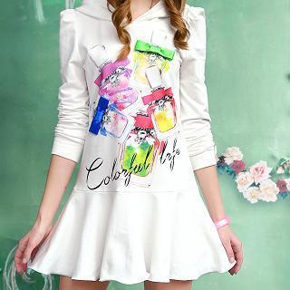 Bow-detail Printed Ruffle A-line Dress