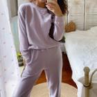 Plain Crewneck Long-sleeve Sweatshirt / Plain High-waist Pants