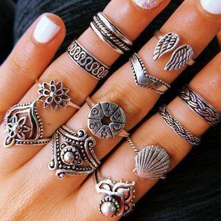 Set Of 16: Alloy Ring (assorted Designs) As Shown In Figure - One Size