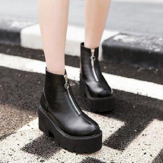 Platform Wedge Zip-accent Ankle Boots