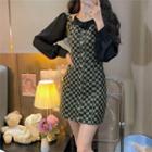 Long-sleeve Plaid Mock Two-piece Mini Dress