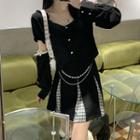 Paneled Blouse / Mini A-line Skirt