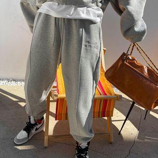 Letter Pintuck Napped Jogger Pants
