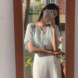 Shirred Button-up Blouse