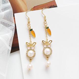 Alloy Faux Pearl Rabbit & Carrot Dangle Earring 1 Pair Hook Earring - One Size