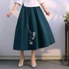 Embroidered A-line Midi Skirt Skirt - Green - One Size