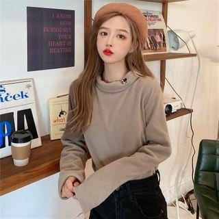 Mock-neck Cartoon Embroidered Knit Top