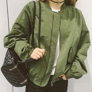 Plain Bomber Jacket Army Green - One Size