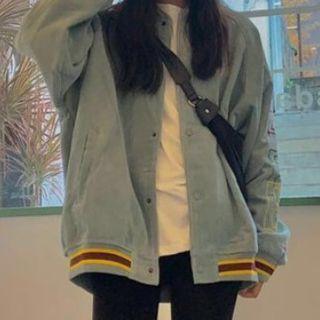 Corduroy Baseball Jacket Mint Green - One Size