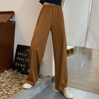 Elastic-waist Chiffon Wide-leg Pants