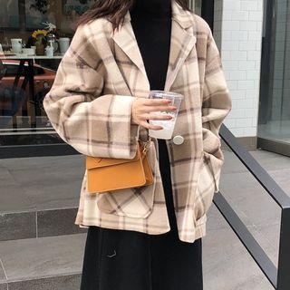 Notch-lapel Buttoned Plaid Jacket