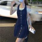 Off-shoulder Plain Top / Denim Overall