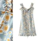 Frill Floral Print Sleeveless Dress