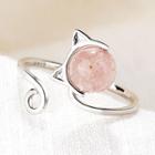 925 Sterling Silver Cat Open Ring Pink & Silver - One Size