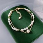 Freshwater Pearl Layered Alloy Bracelet Bracelet - 2 Layers - Green - One Size