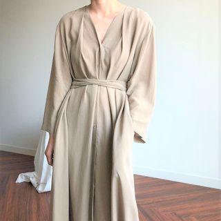 Long-sleeve Maxi A-line Wrap Dress
